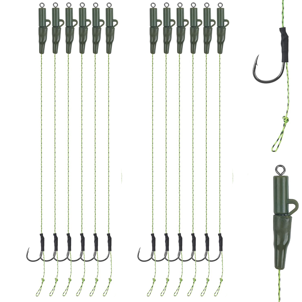 Fishing Hook Assortment - 12ชิ้นตะขอตกปลาคาร์พที่ผูกไว้ล่วงหน้าพร้อมคลิปน้ำหนักปลาคาร์พอุปกรณ์ตกปลาคาร์พ2/4/6 #