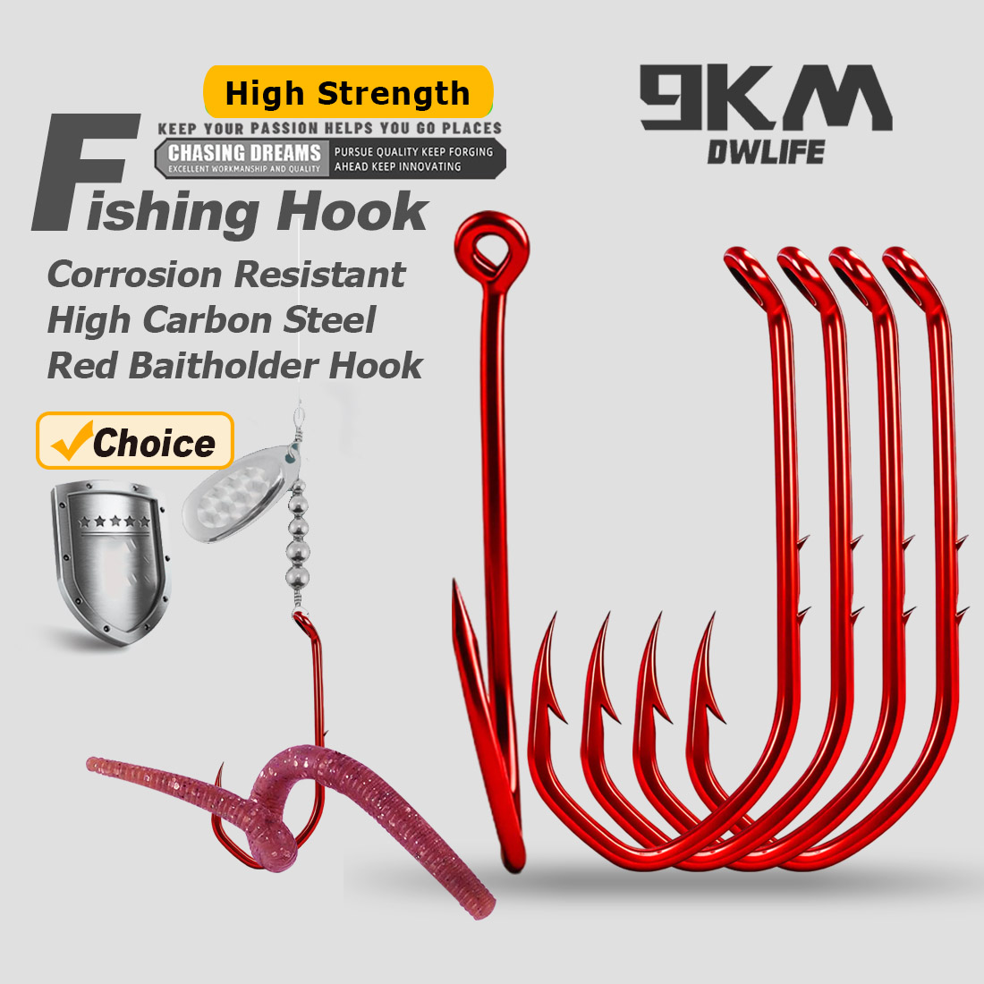 Fishing Hook Circle - เบ็ดตกปลา 9KM Baitholder 50-100 ชิ้น สีแดง