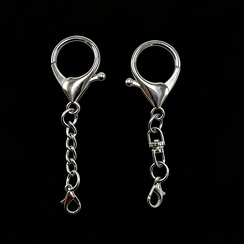 Fishing Hook Size - ตัวล็อคแบบก้ามปูขนาดใหญ่สีเงิน 10 ชิ้น ทำจากโลหะผสม พร้อมพวงกุญแจแบบก้ามปูขนาดเล็ก สำหรับทำเครื่องประดับ